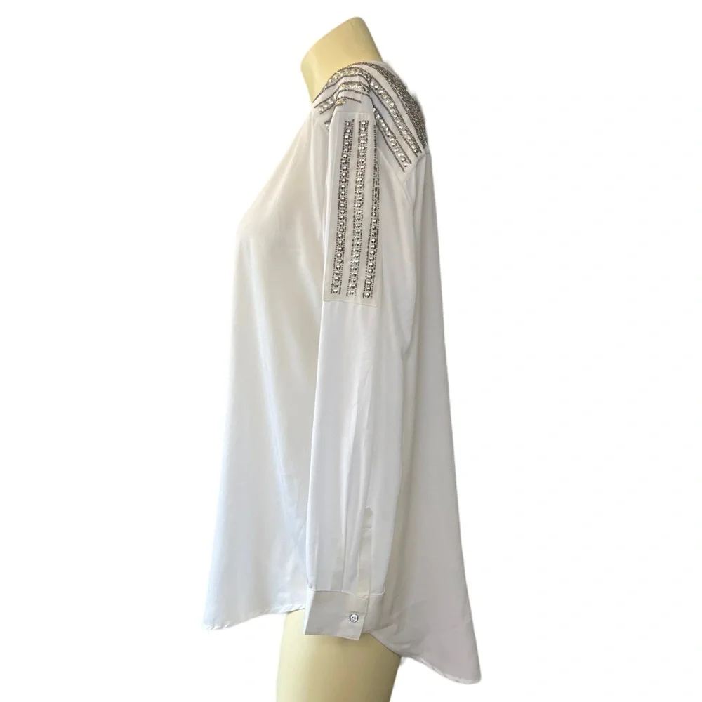 Chico’s Studded Antique White Blouse Size 2 = L / 12 - Picture 6 of 12